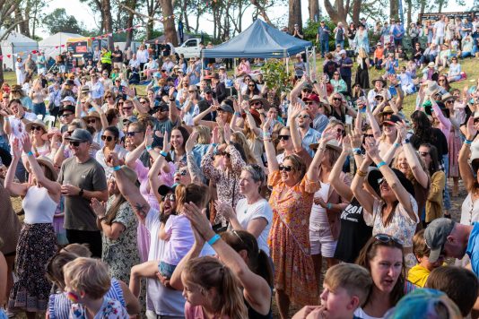 Patrons enjoy live music performances at the South Coast Food and Wine Festival in Huskisson