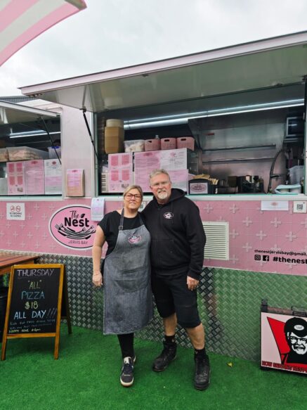 Chef-owners Tracey and Adam Coulton at The Nest food truck, located at Flamin Galah Brewing Co. Photo: Narrell Tabone