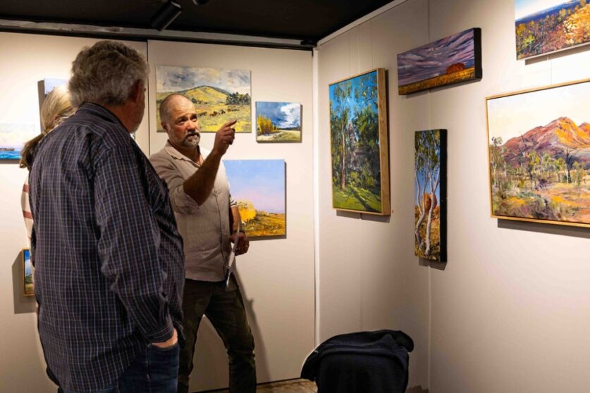 James Dicker on the Jervis Bay Arts Trail showing visitors around his studio in Tomerong. Photo Tania Genoves.