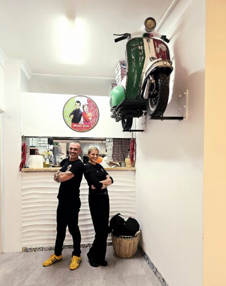 Chef duo Peter and Eva at their restaurant with a brand new pizza oven. Photo Narrell Tabone
