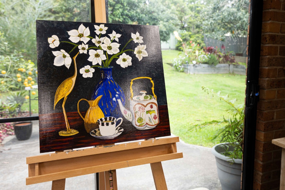 Victoria's still life paintings include high contrast and lots of drama. Photo Tania Genoves