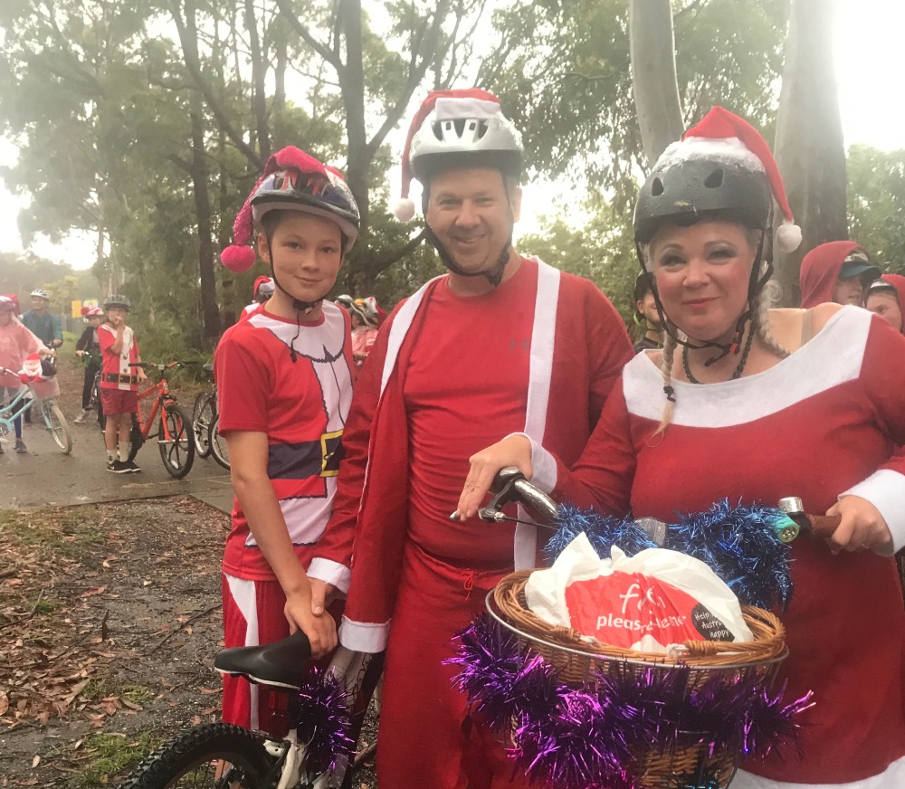 The Santa Ride welcomes families and all kinds of bikes, trikes and trailers.
