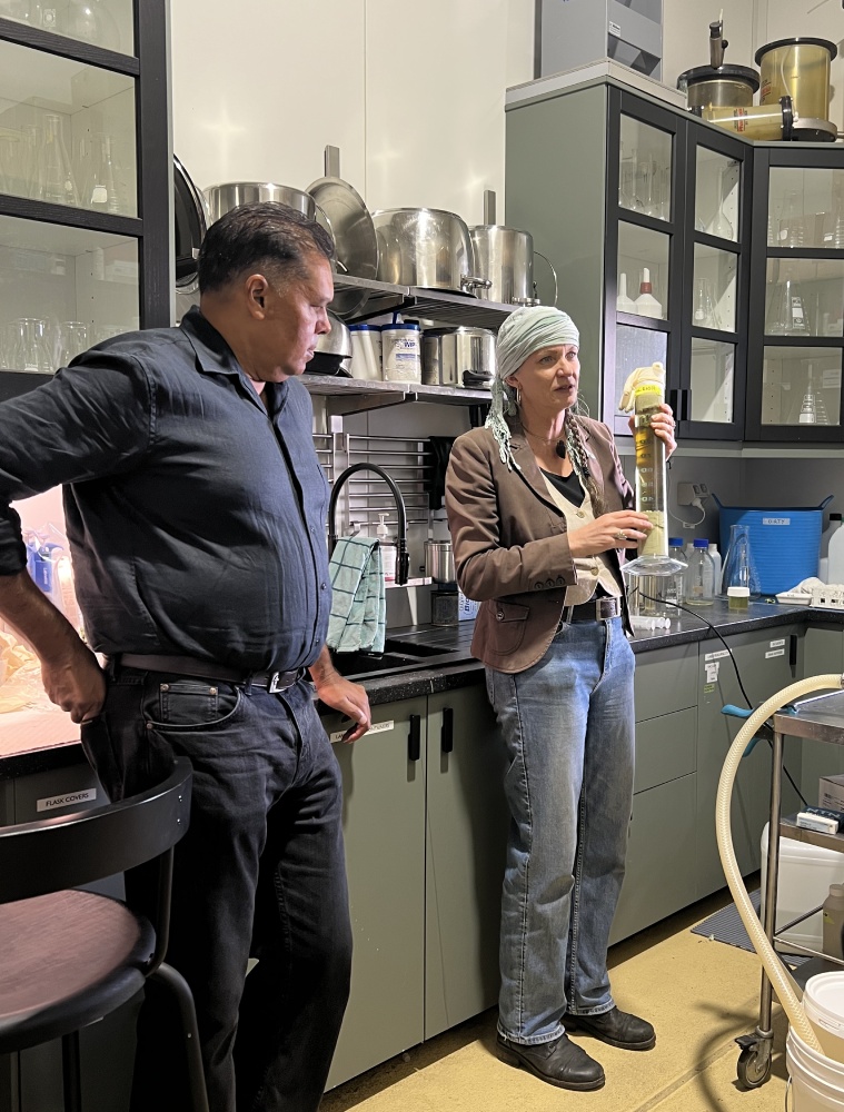 Daniel Abrahams from the MB CRC and Dr Pia Winberg in the lab at the PhycoHealth factory in Woollamia Jervis Bay. Photo Samantha Tannous
