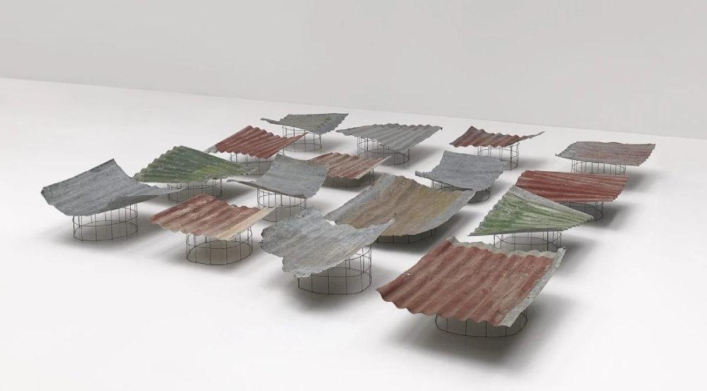 Art installation by Rosalie Gascoigne featuring weathered corrugated iron at Bundanon Art Museum.