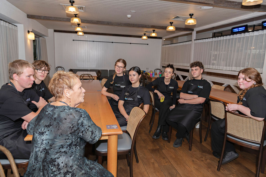 Di Laver is briefing the students before an event in the Autumn Celebration of Food in the Shoalhaven.